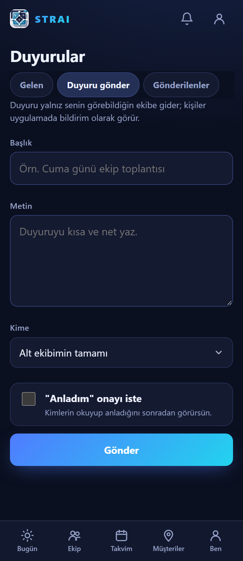 Duyuru gönderme formu