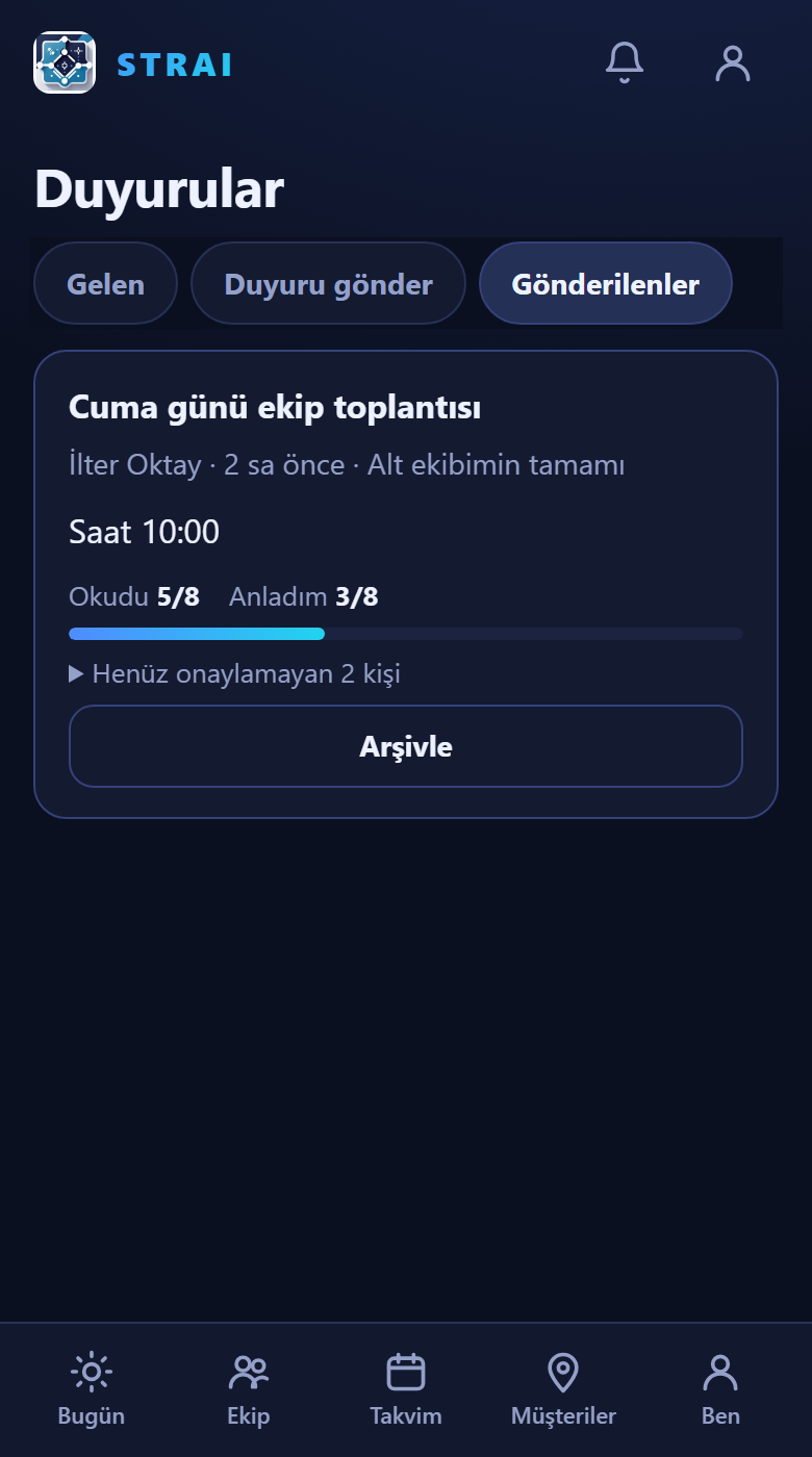 Gönderilen duyurular ve okunma sayıları