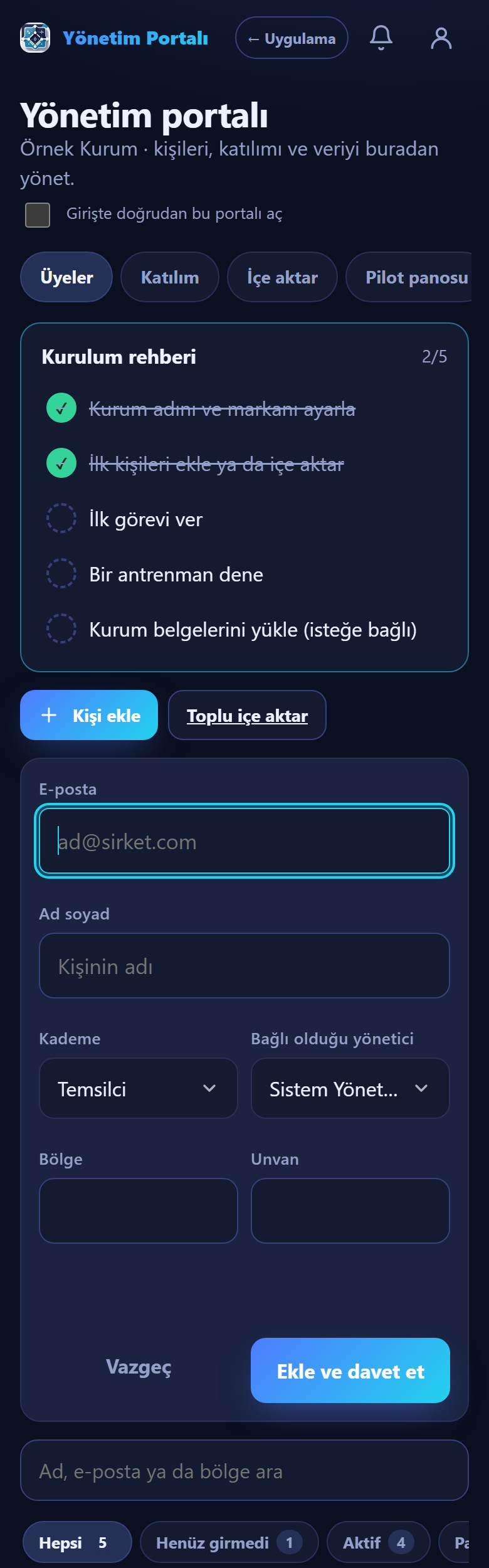 Kişi ekleme paneli